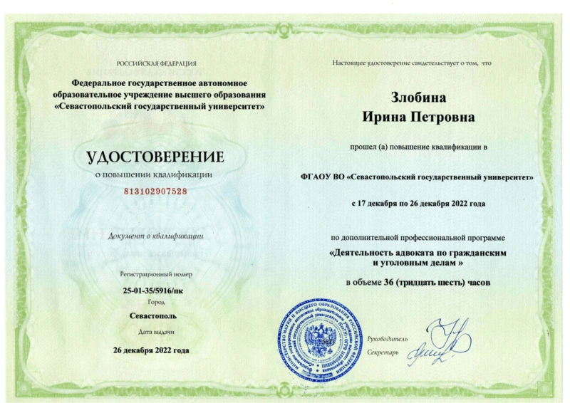 Деятельность адвоката по гражданским и уголовным делам (2022 год)